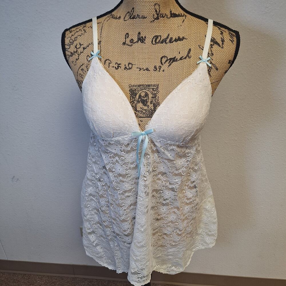 Intimo Donatella Women's M White Lace w/ Blue Bows Lingerie